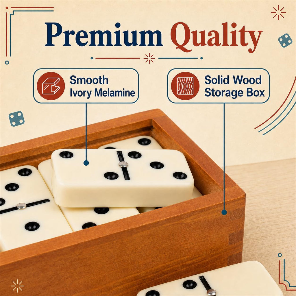 Jumbo Dominoes Set for Adults, Double 6 Domino with Wooden Box - Set of 28