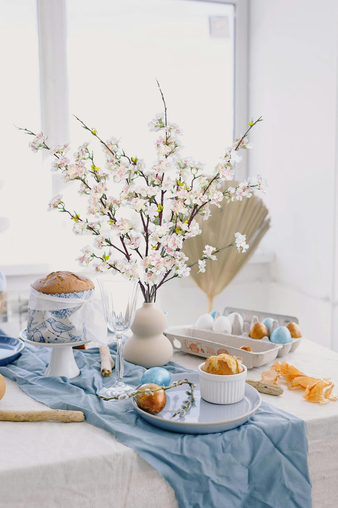 Cherry Blossom 4Pcs Long Stem Artificial Flowers (Light Pink)