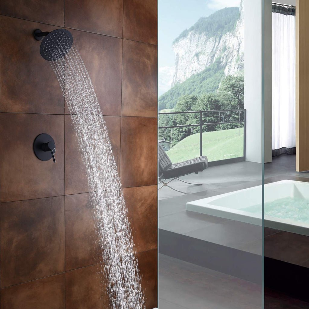 Matte Black Shower Faucet Set, 8 Inches Rain Shower Head