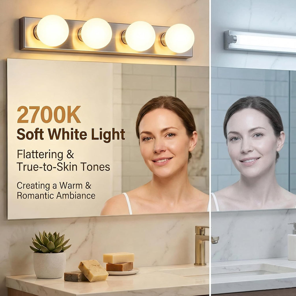 G25 LED Globe Light Bulbs,Dimmable Bathroom Vanity Light Bulbs E26 Base,9W (90W Equivalent), Round Light Bulbs Makeup