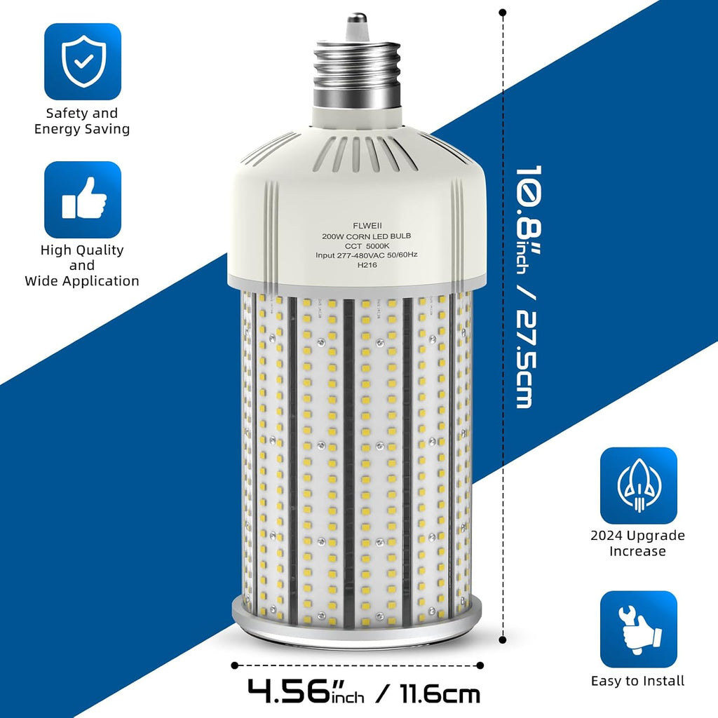 LED Corn Light Bulb, 277-480V 200W E39 LED Bulb Mogul Base 5000K,21000 LM Replacement 1200W HPS/MH for Indoor Outdoor