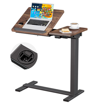 Small Electric Standing Desk, Overbed Table Wireless Tilt Top with Hidden Wheels, 27.6×15.8 Inch Adjustable Rolling