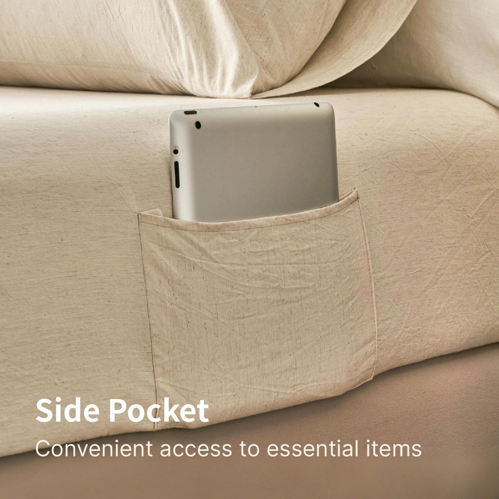 Sheets, Cotton Linen Bed Sheets, Breathable, Durable Bed Sets 18" Deep Pocket(Natural Linen)