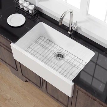 33 x 20 Inch Self-trimming Farmhouse Kitchen Sink White Apron Front | Fireclay large single bowl apron front farm