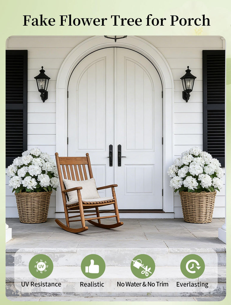 White Artificial Flower Trees for Porch, 2 Packs, 33-Inch