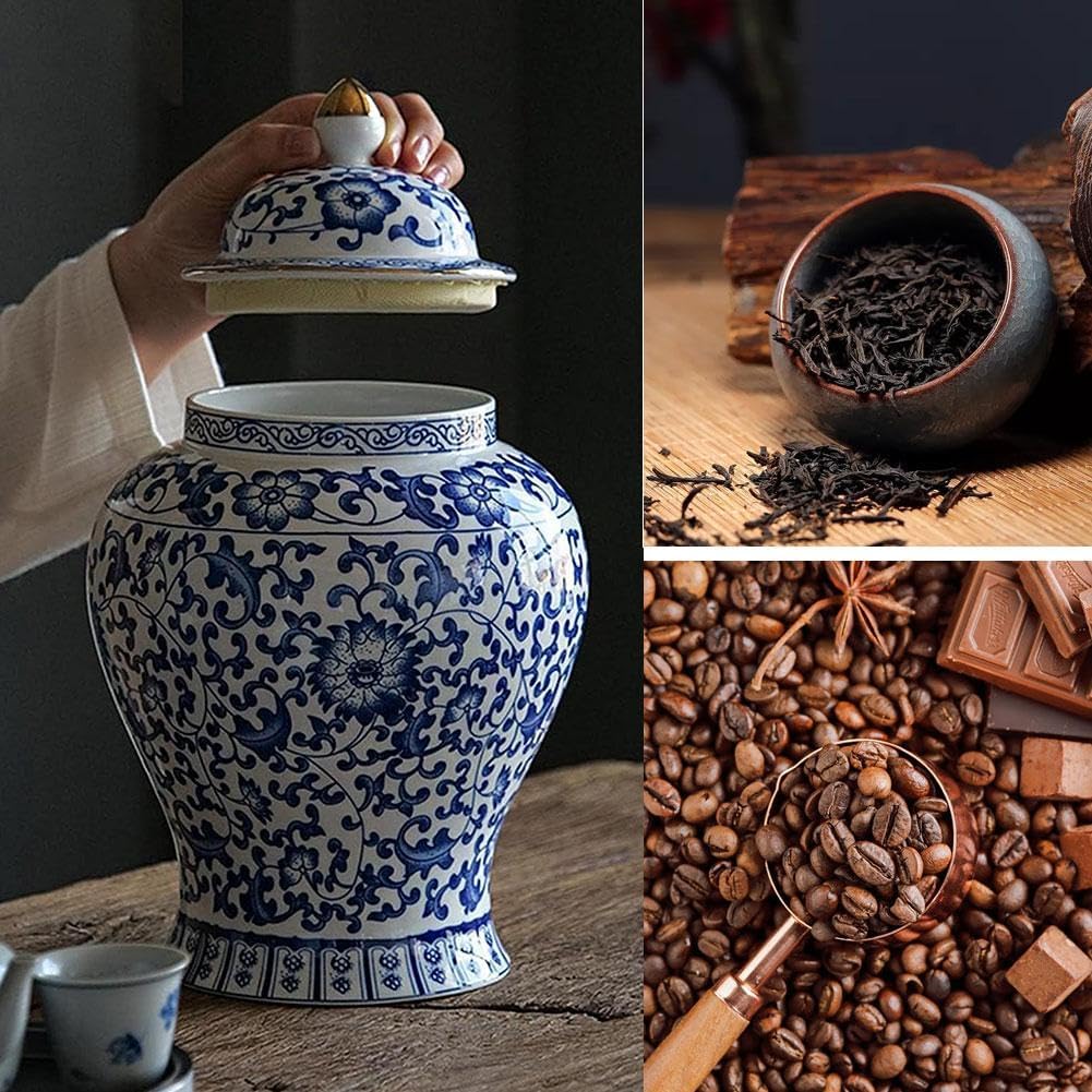Chinoiserie Blue White Ginger Jars, Porcelain Jar Tea Storage, Ceramic Decorative Ginger Jar With Lid, Chinoiserie