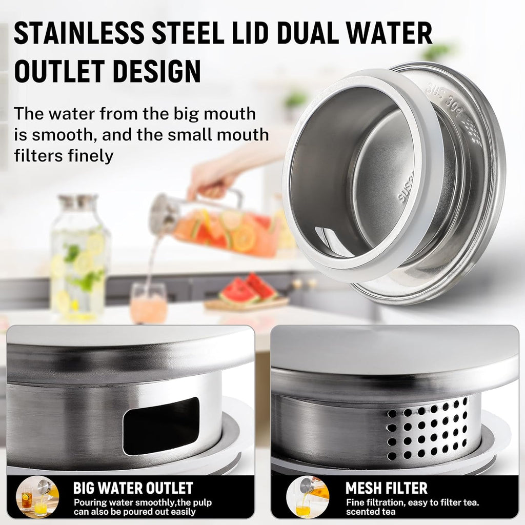 2 Quart (2 Liter 68 oz) Square Glass Pitcher with Lid and Spout, Water Pitchers with Handle for Fridge, Borosilicate