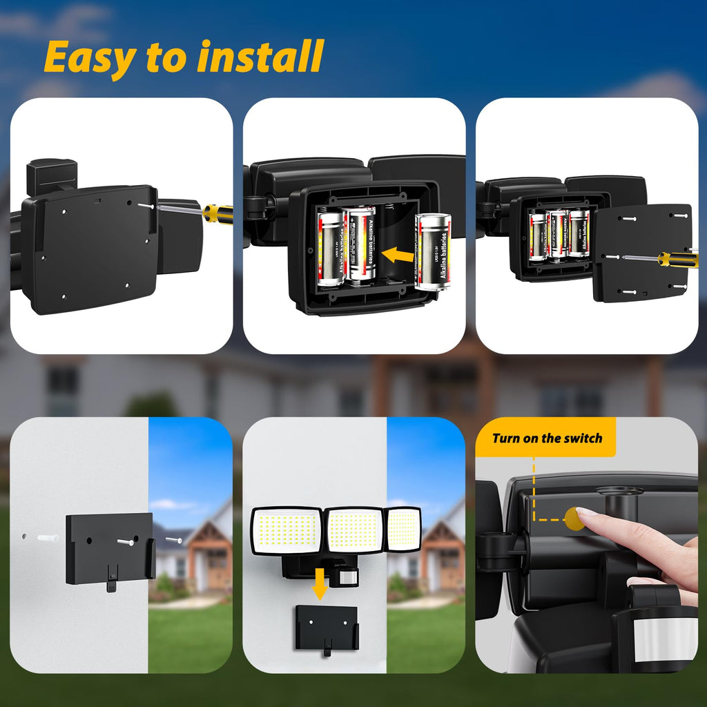 Battery Powered Motion Sensor Outdoor Lights, Flood Lights, IP65 Waterproof Security Motion Detector Light