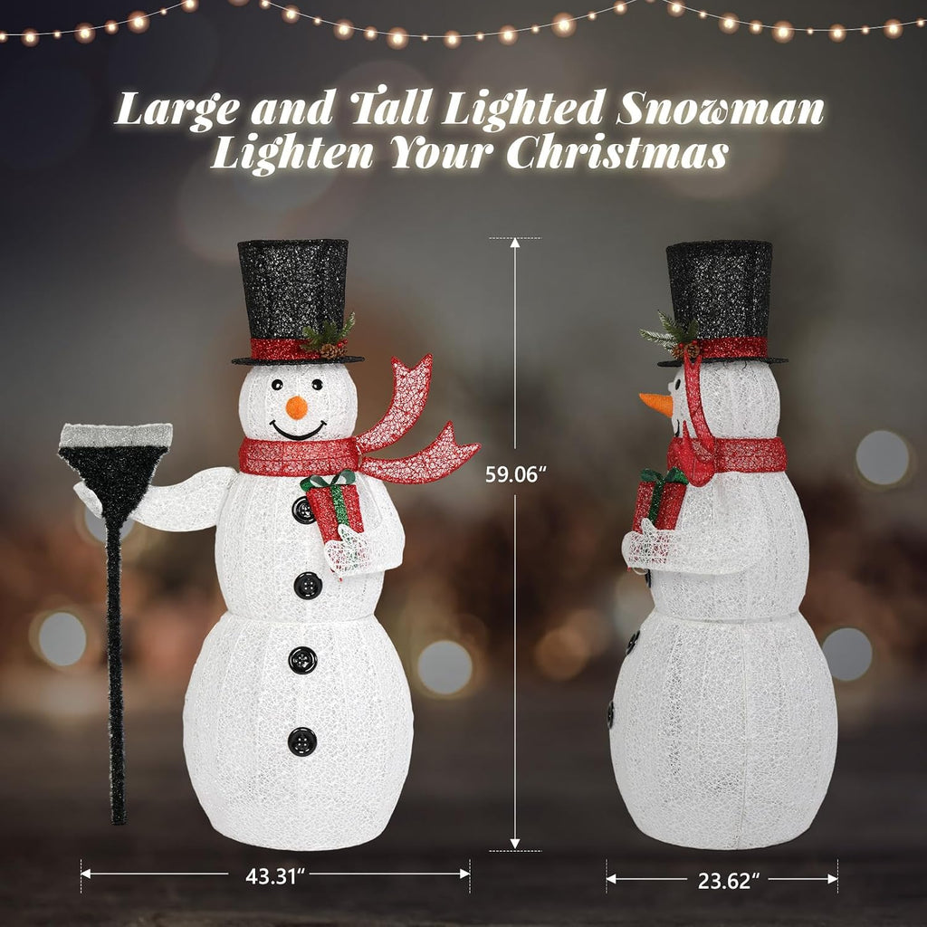 5FT Outdoor Snowman Christmas Decorations, Lighted Outdoor Snowman w/200 LED Lights, Tall Hat, Red Scarf, Zip Ties