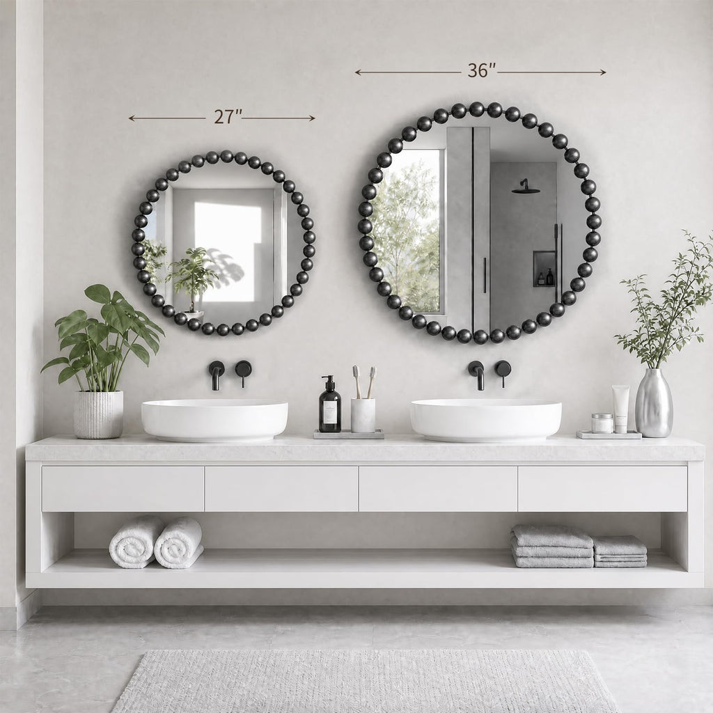 Park 36 inch Black Round Mirror, Round Mirrors for Wall Decor, Metal Frame Circle Mirror, Round Wall Metal Art Mirror