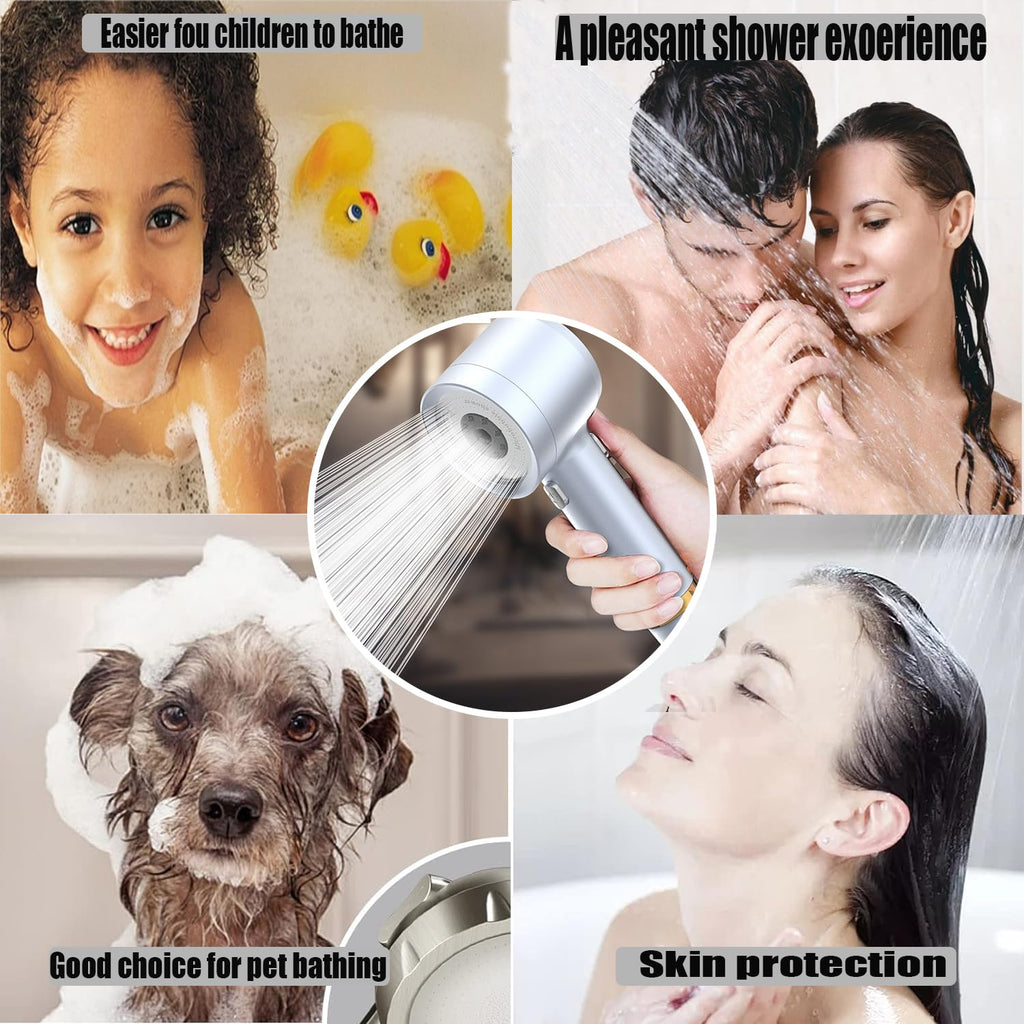 Pressure Shower Head with Handheld, with Pause Switch 4 Spray Modes Water Saving Showerhead, Showerhead Set with Hose
