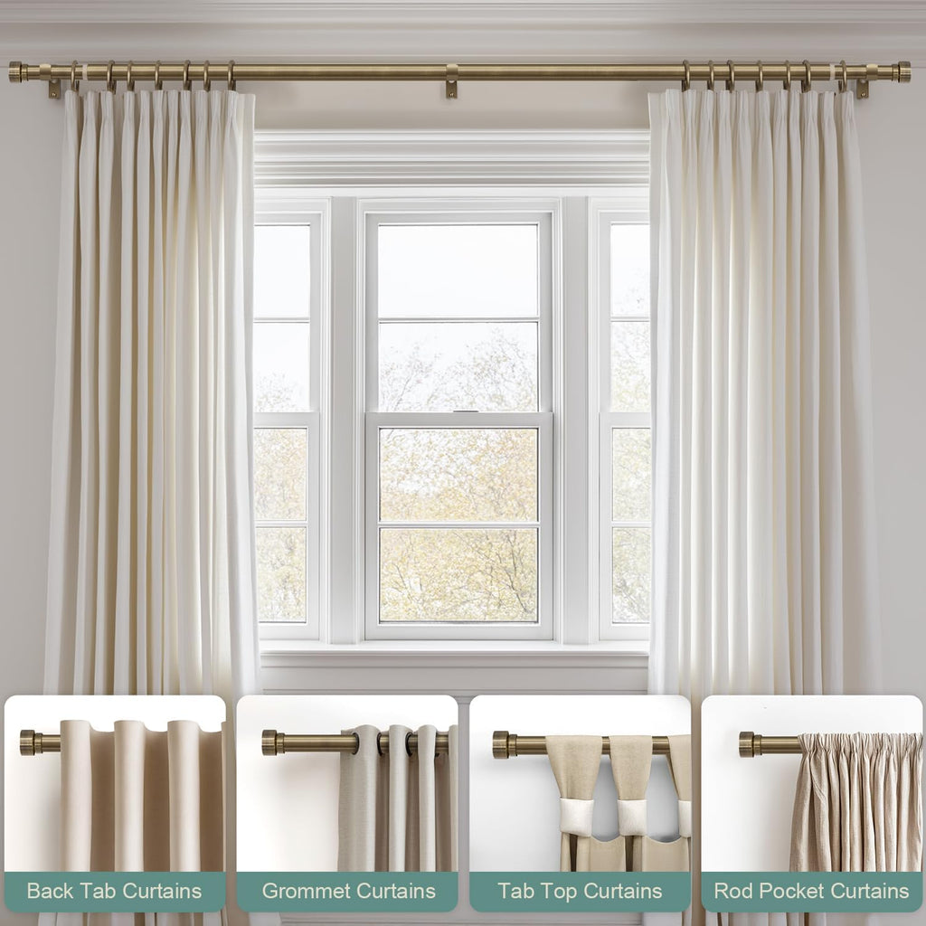 Antique Bronze Curtain Rods for Windows 72 to 144 Inches Adjustable Length Heavy Duty 1" Diameter Window Curtain Rod