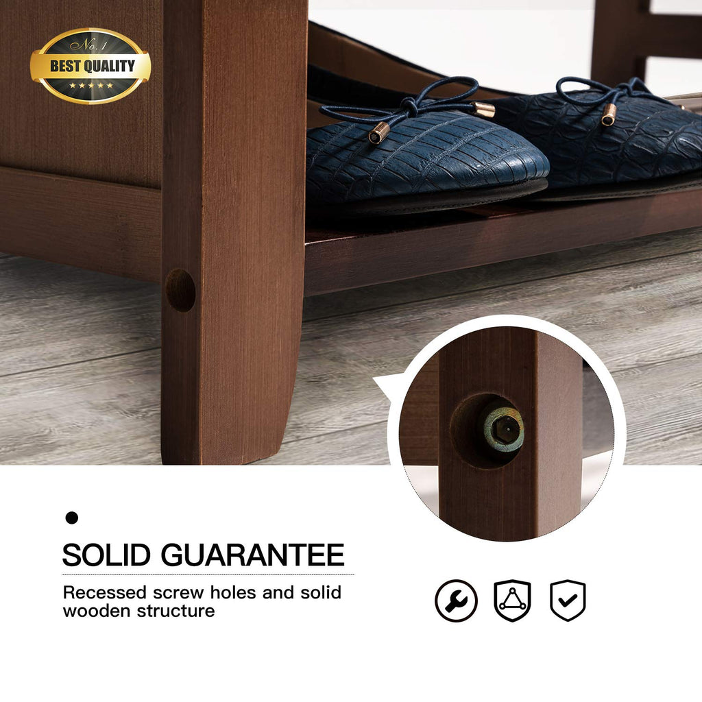 Shoe Rack Bench, Bamboo Removable Cushion Storage Shelf, 2-Tier Entryway Shoe Storage Organizer with Drawer and