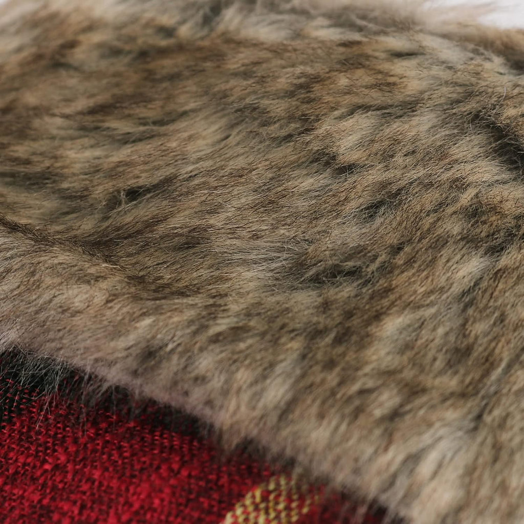 Chirstmas Stockings, 18 Inches 4 Pack Rustic Xmas Stockings with Burlap Buffalo Plaid and Plush Faux Fur, Holiday