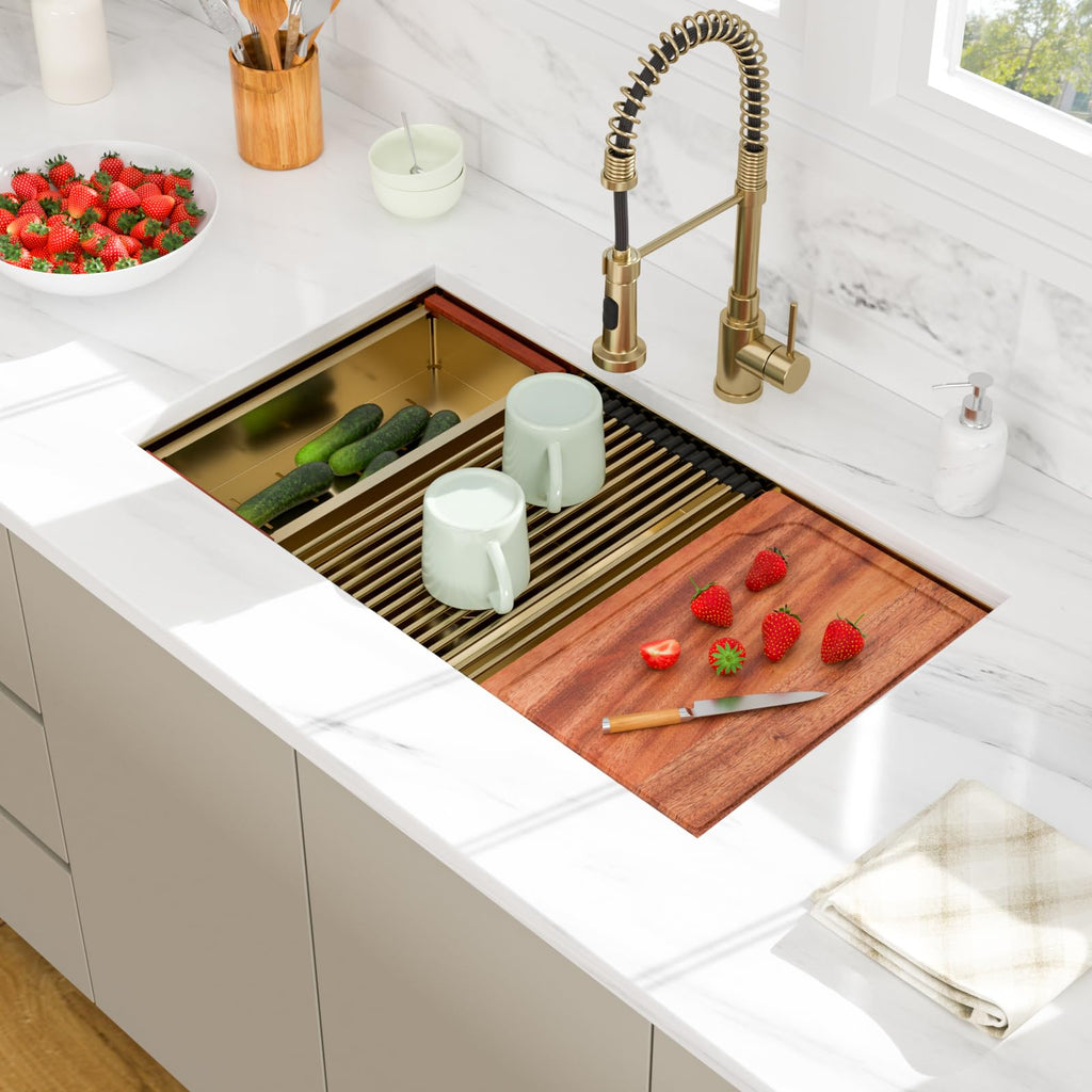 33 Gold Undermount Kitchen Sink Double Bowl