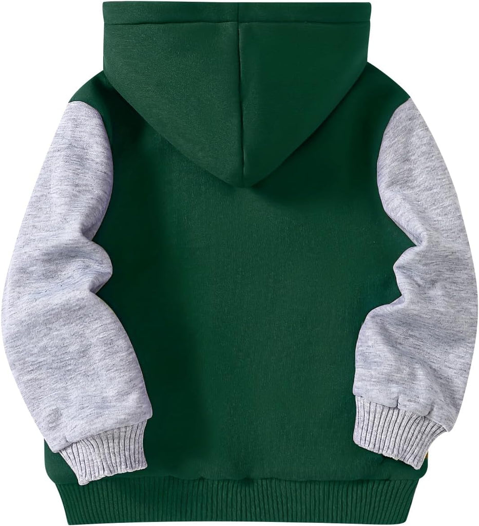 Kids Boys Zip-Up Hooded Sherpa Lined Jacket Fleece Sweatshirts Coat