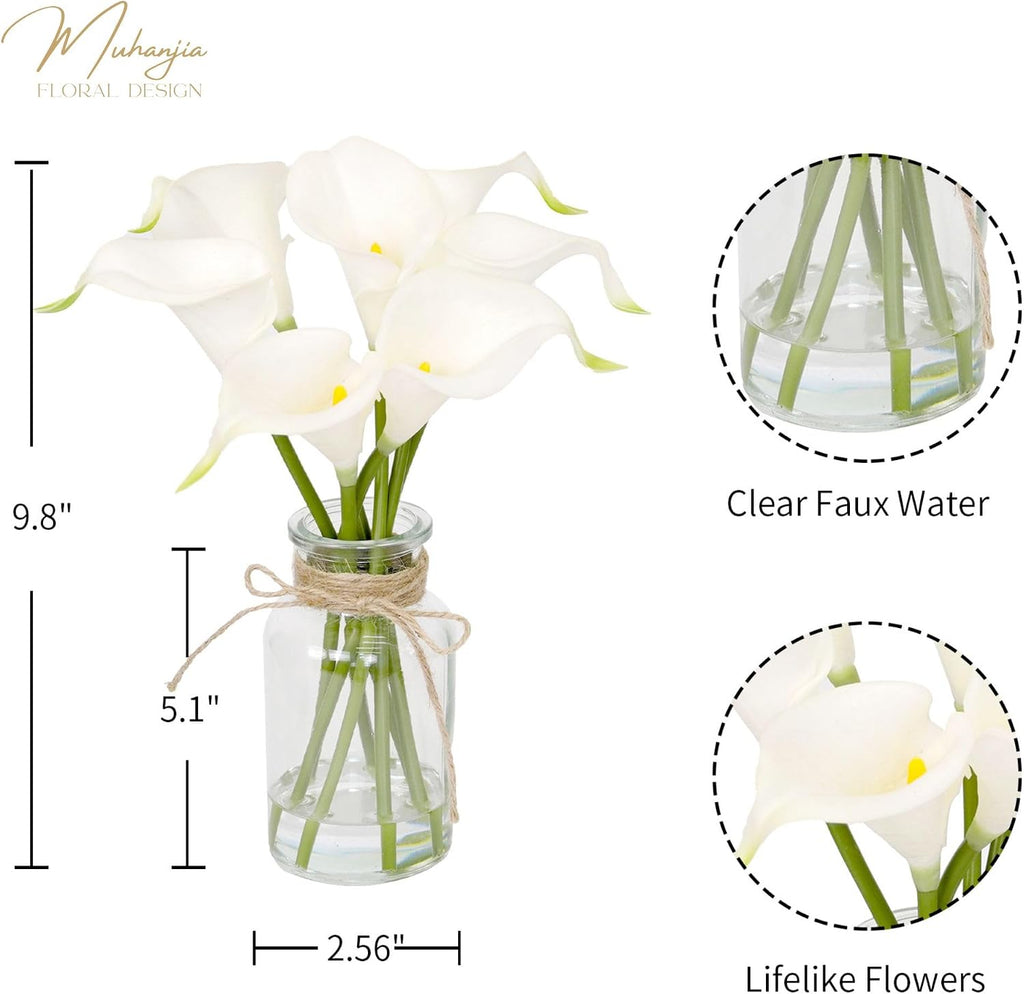 Artificial Flowers Calla Lily in Glass Vase with Faux Water, Artificial Flower Real Touch Latex Flowers - Set of 7