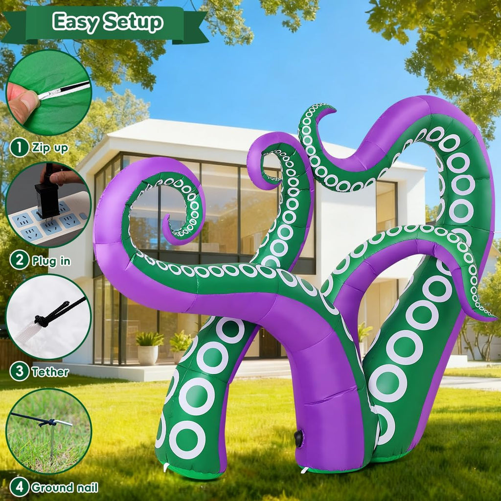 7.2 FT Long Inflatables Octopus Holiday Outdoor Decorations Blow Up Yard with Built-in LEDs for Vacation Garden Lawn