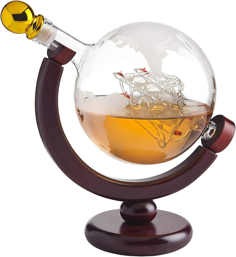 Whiskey Decanter Globe - for Liquor, Scotch, Bourbon, Vodka or Wine, Gifts for Men Dad - 850ml