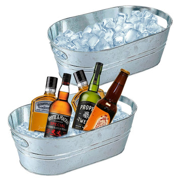 2 Pack Galvanized Tub Ice Bucket Large Metal Drink Buckets for Parties Beer Beverage Tub with Carry Handles for