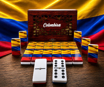 Colombian Premium Edition Dominoes Set Deluxe - Double Six Domino Tiles with Colombia Flag Design - Resin & Clear Top