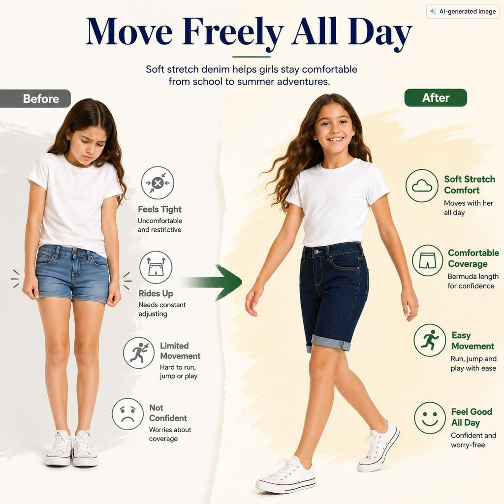 Girls Adjustable Denim Shorts: Stretch Jeans Bermuda