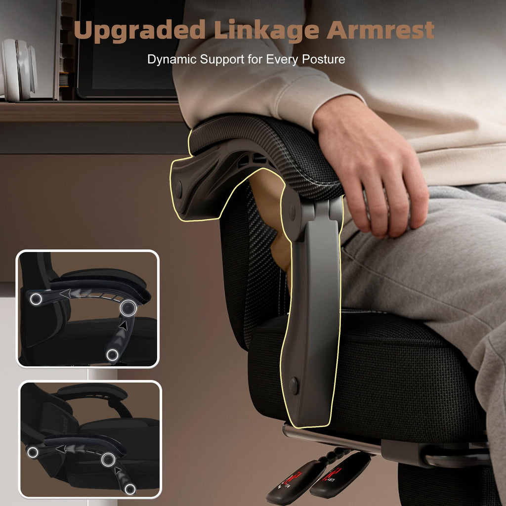 Gaming Chair, Desk Chair with Linen Breathable Mesh Fabric, Office Chair with Adjustable Lumbar Support, Computer