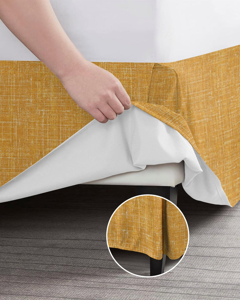 Bed Skirts 16 Inch Tailored Drop Gold Linen Fabric Wrap Around Bed Skirt with Split Corners