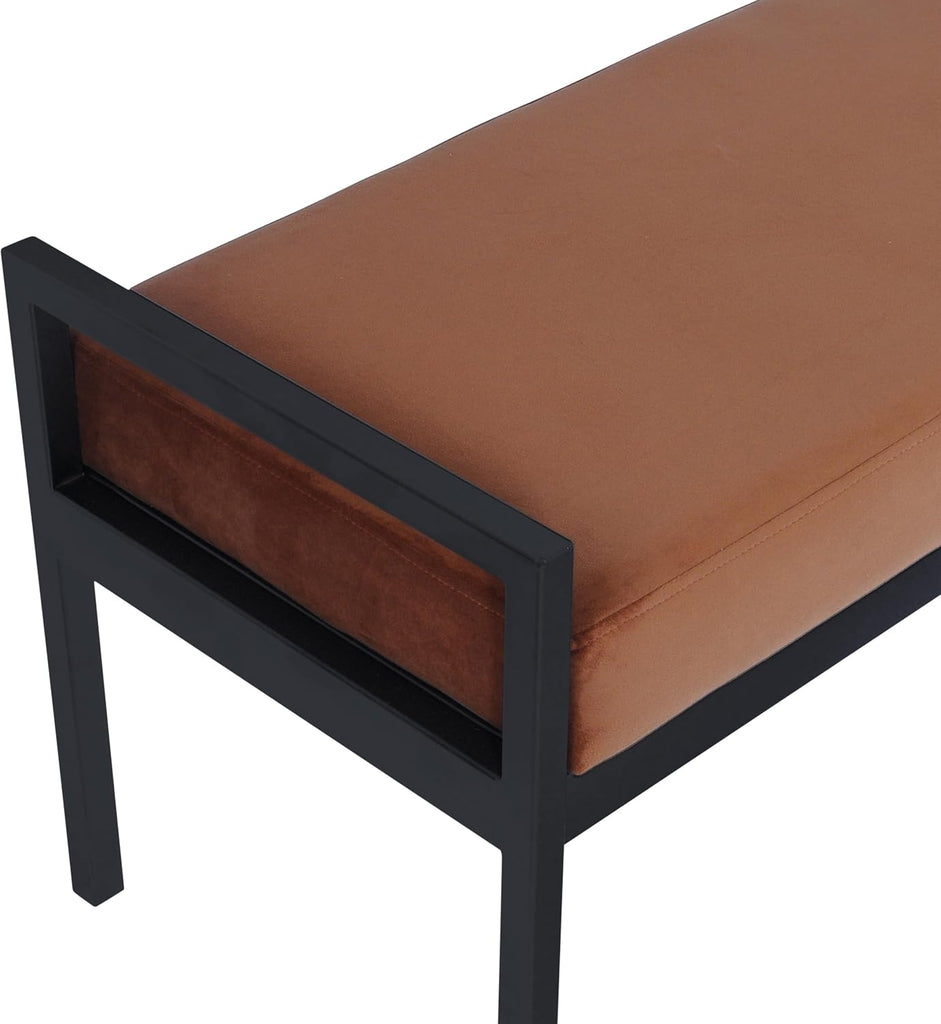 Modern Velvet Metal Bench| Modern Bench with Metal Leg | Bench | Decorative Home Furniture - Cognac Velvet
