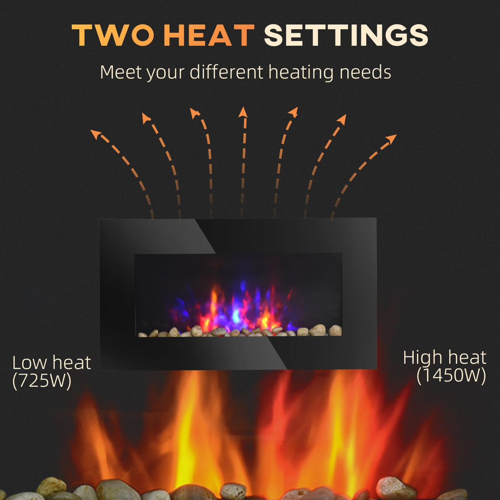 29" Electric Fireplace Wall Mounted Fireplace Heater 1450W Black