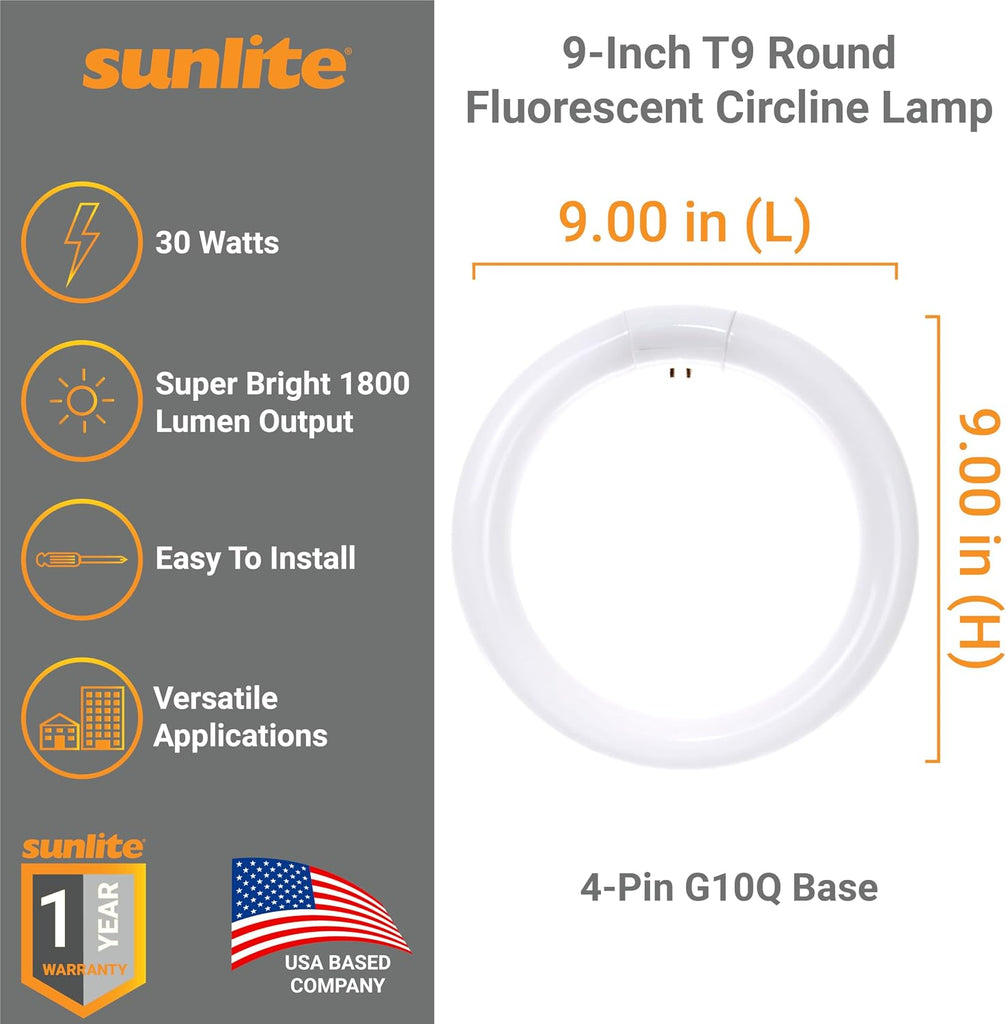 T9 Round Fluorescent Circline Lamp, 30 Watts, 1800 Lumens, 5000K Daylight, 10000 Rated Hours, RoHS