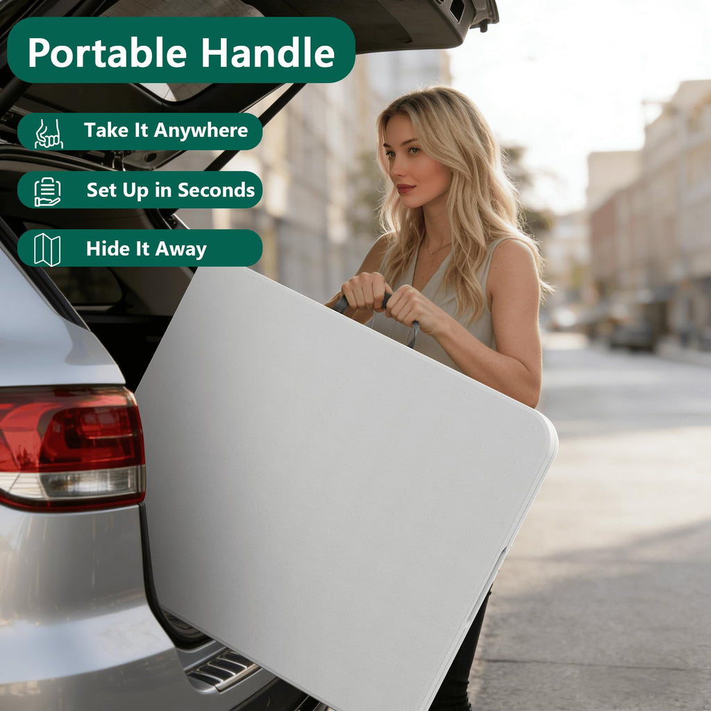Folding Table 1 Pack, 6FT Folding Table Portable with Built-in Handle, Heavy Duty Plastic Table with Steel Legs