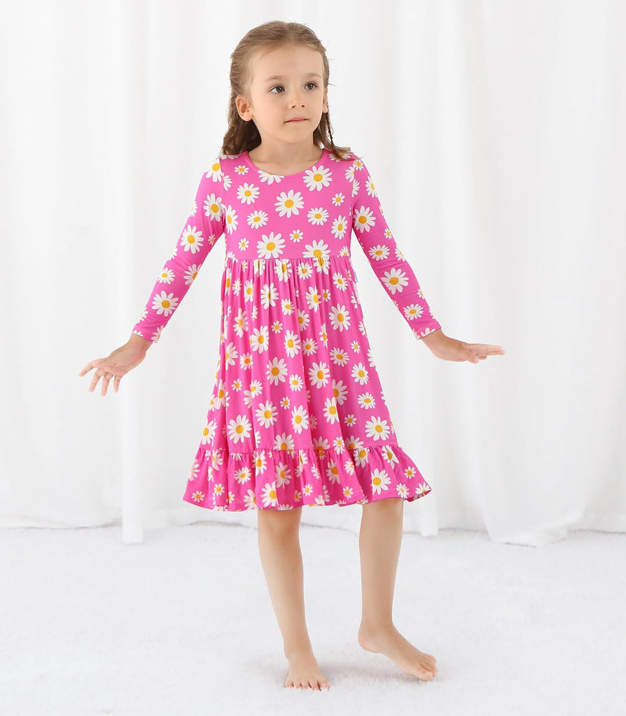 Kids Casual Dress for Girls Long Sleeve Dresses Cute Skirt Soft Toddler Viscose from Bamboo Clothes