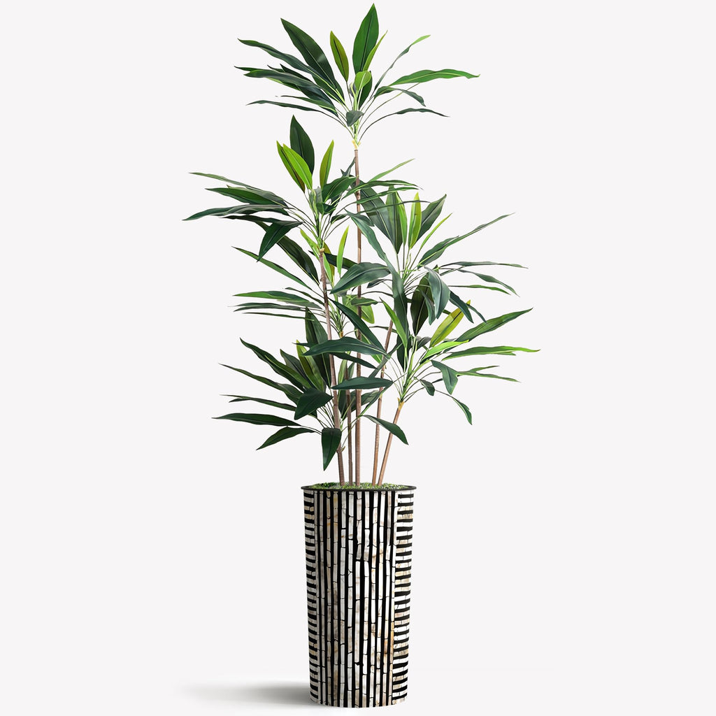 Tree in Black and Brown Striped Planter, Fake Dracaena Tree Silk Tree for Indoor and Outdoor Home Decoration - 66"