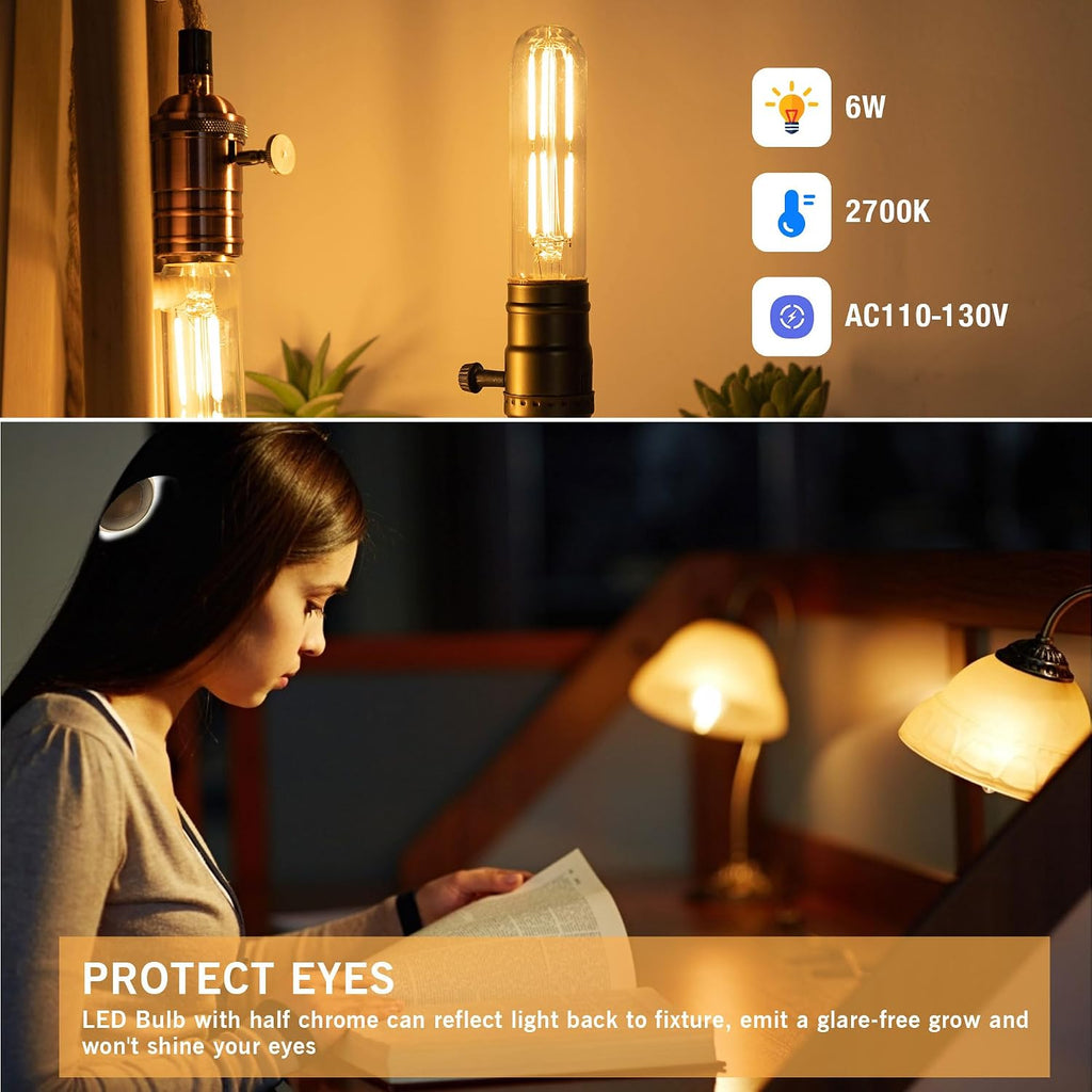 Dimmable E26 T10 LED Bulb Tube Light Bulbs 6W,2700K Solf White 600LM