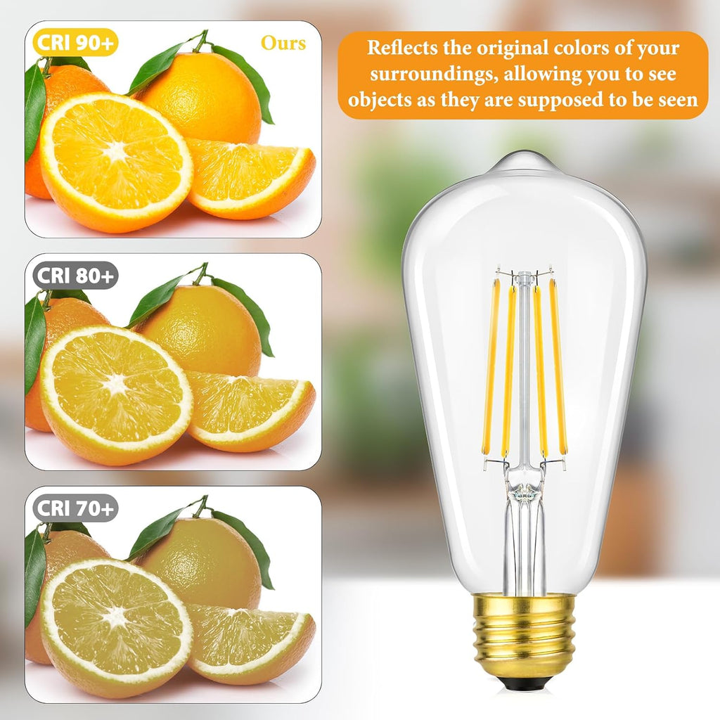 Dimmable Vintage LED Edison Bulbs 60W Equivalent, 6-Pack 6W 800LM Bright ST58 2700K Warm White Antique LED Filament