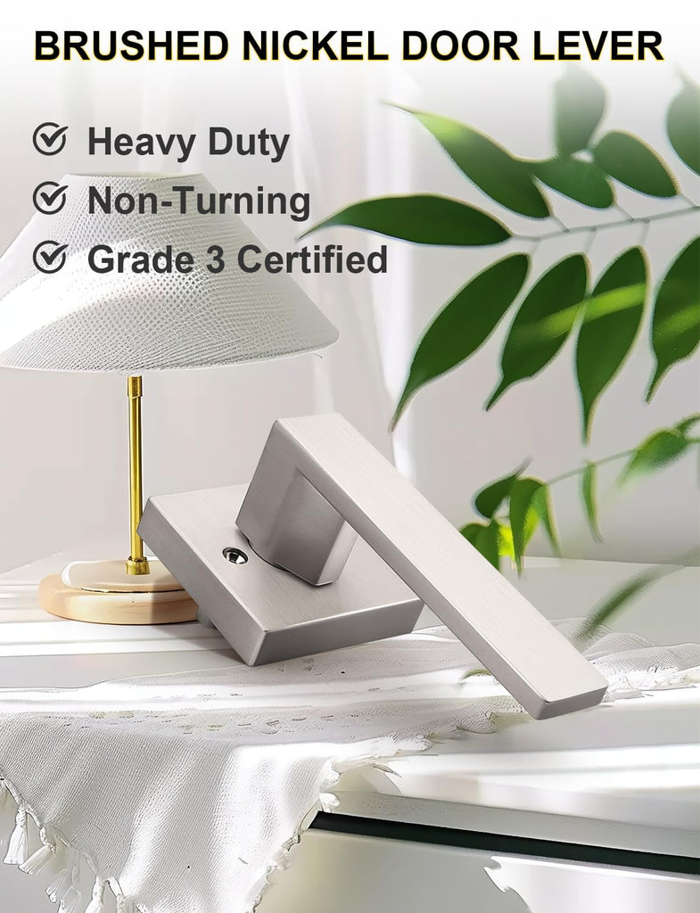 4 Pack Dummy Door Handles Brushed Nickel for Left Hand and Right Hand, Mordern Square Closet Hallway Door Knobs
