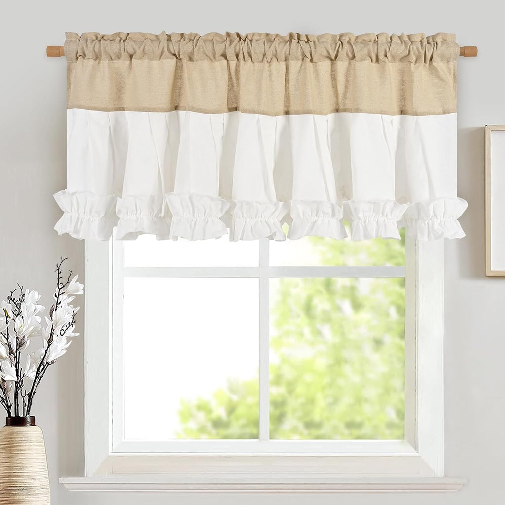 Linen and White linen ruffle valance for windows - Casa Home Living