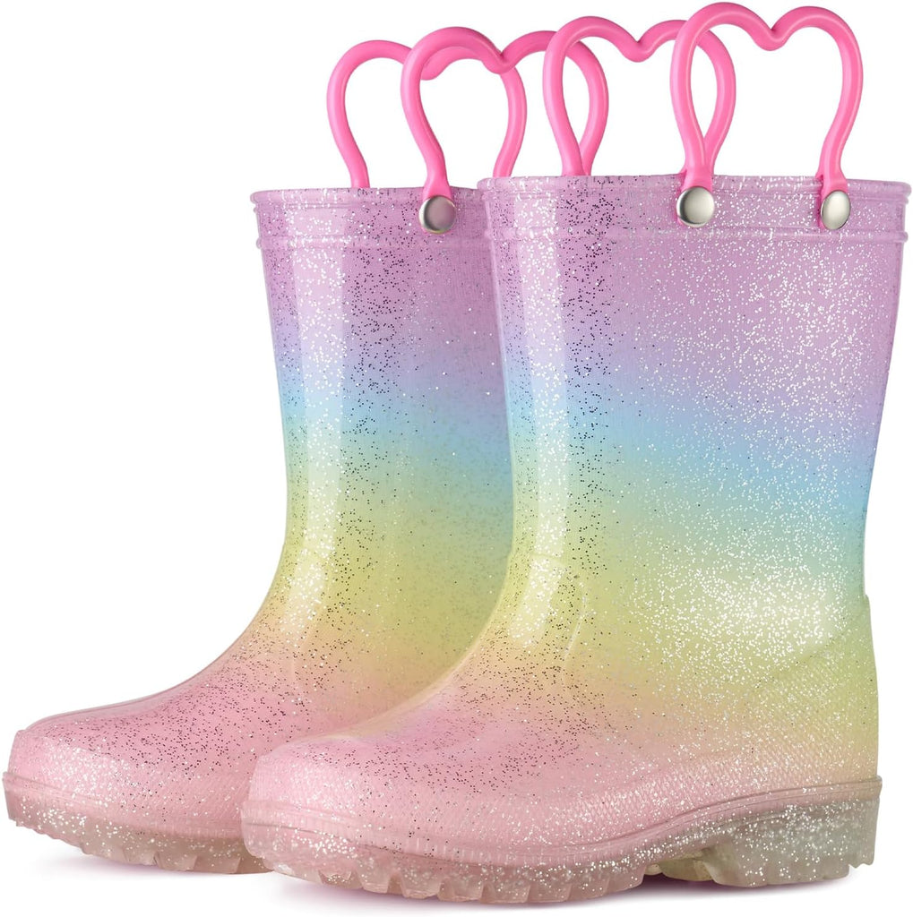 Kids Light-Up Rain Boots Waterproof Shoes with Easy-On Handles