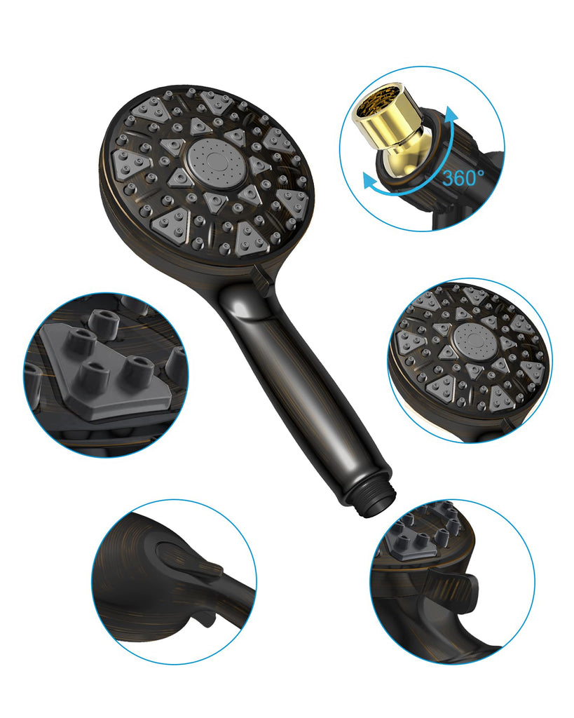 Head With Handheld 7 Settings High Pressure, Built-in Power Wash, 5" High Powerful Hand Held Rain Showerhead with