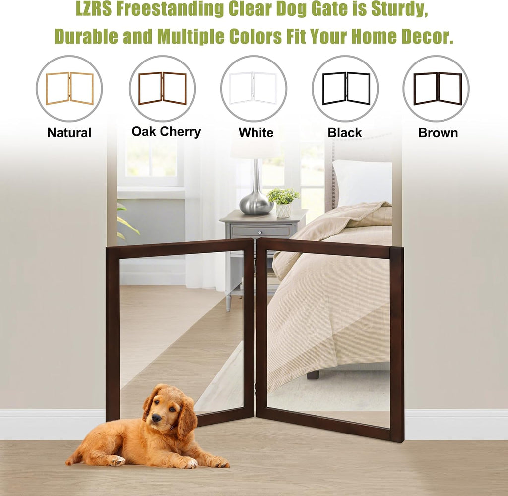 Clear Dog Gate for Indoor Use - Transparent Pet Fence with Solid Hardwood and Plastic Board, Stylish & Durable