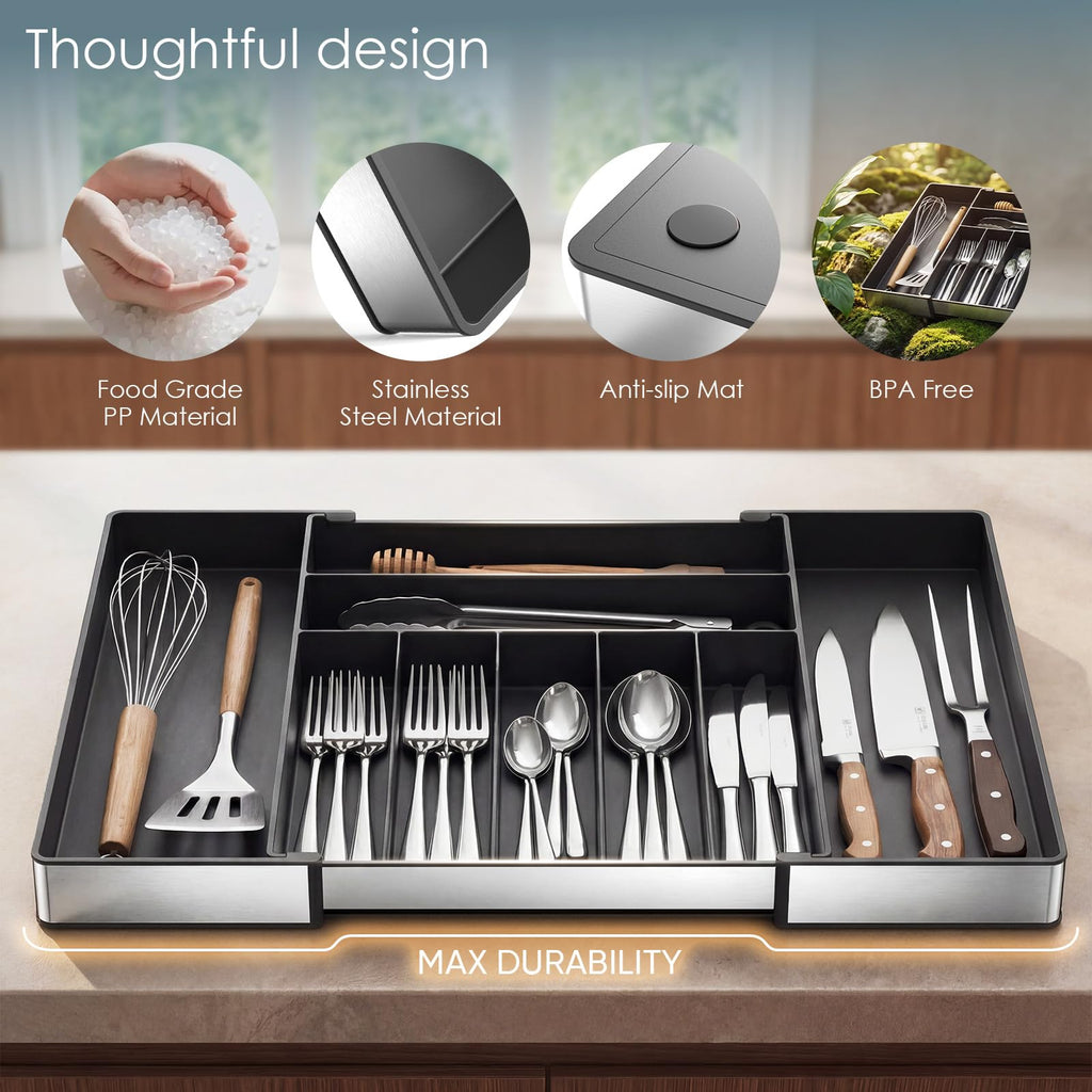 Silverware Drawer Organizer, 9 Slots Expandable Kitchen Drawer Organizer