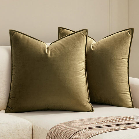 Olive Green Velvet Throw Pillow Covers 20x20 Soft Decorative Solid Square Cushion Cases Pack of 2 Modern Luxury Home