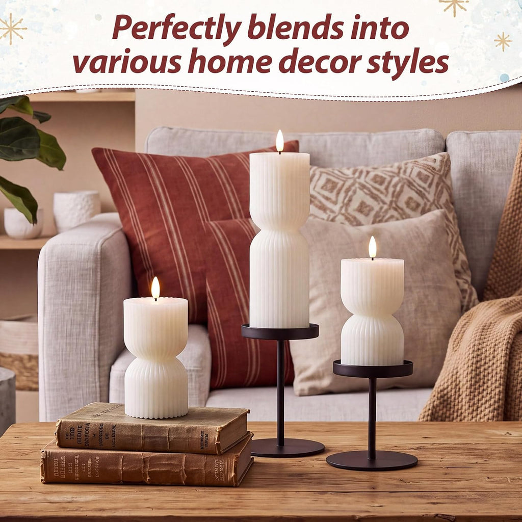 Flameless LED Candles Hourglass Remote Timer Wax,Ivory White - Set of 3