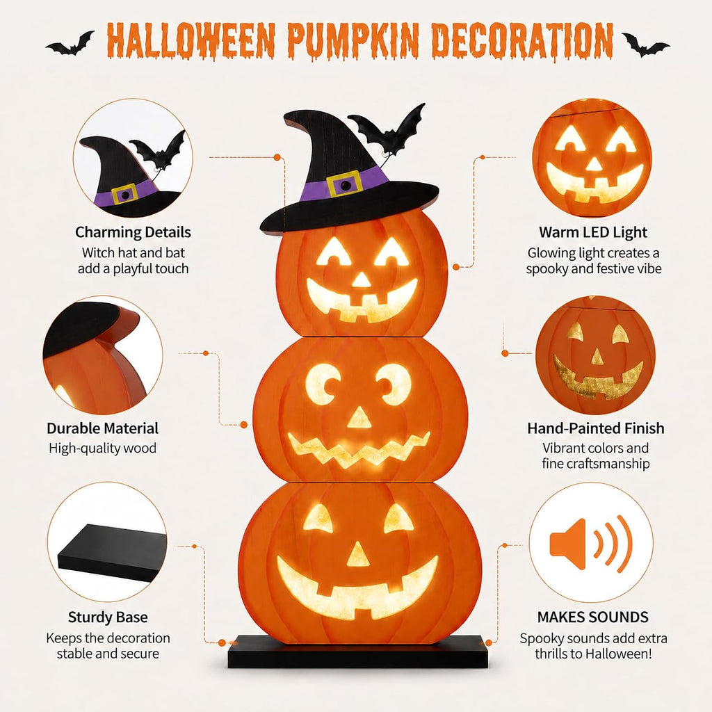 Halloween Decorations LED Light Up Pumpkin Decor Spooky Sound Porch Sign