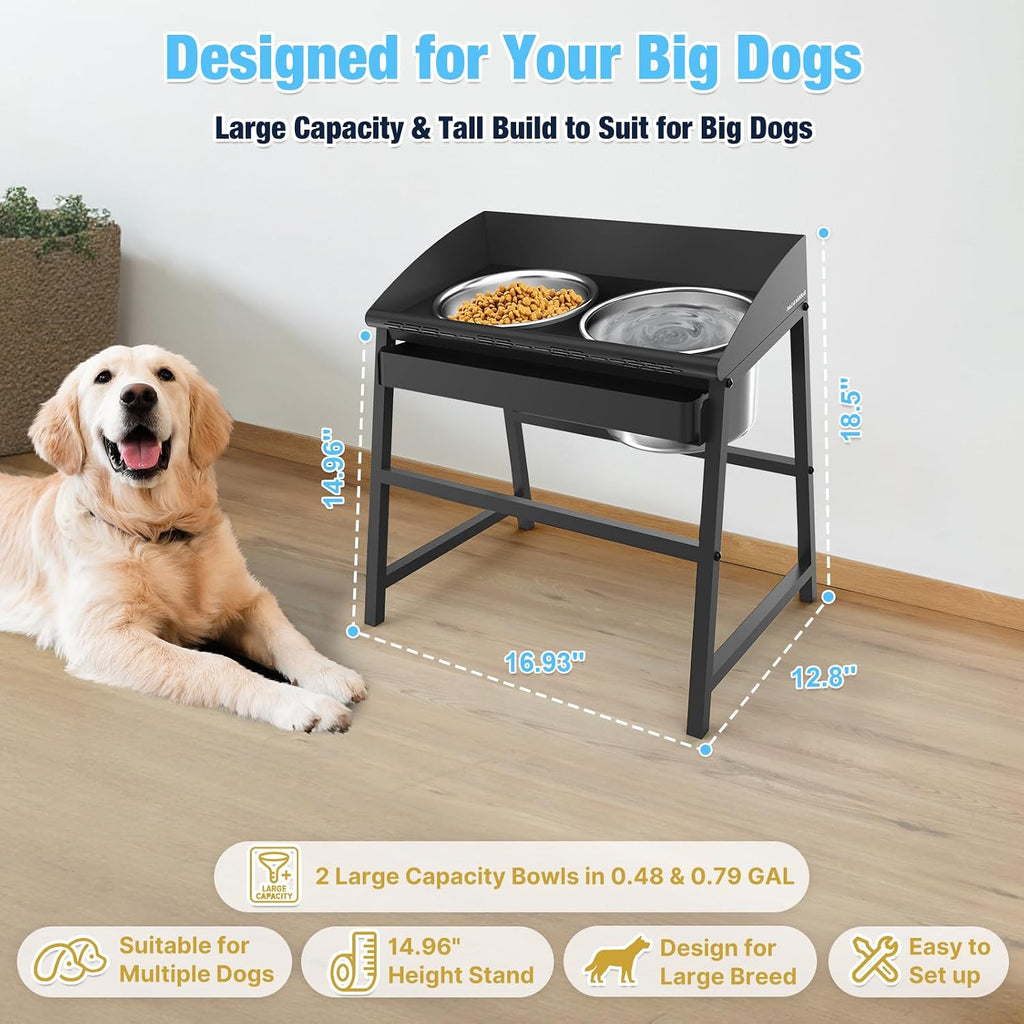 15" Tilted Elevated Dog Bowl, Large Breeds Non-Spill Design