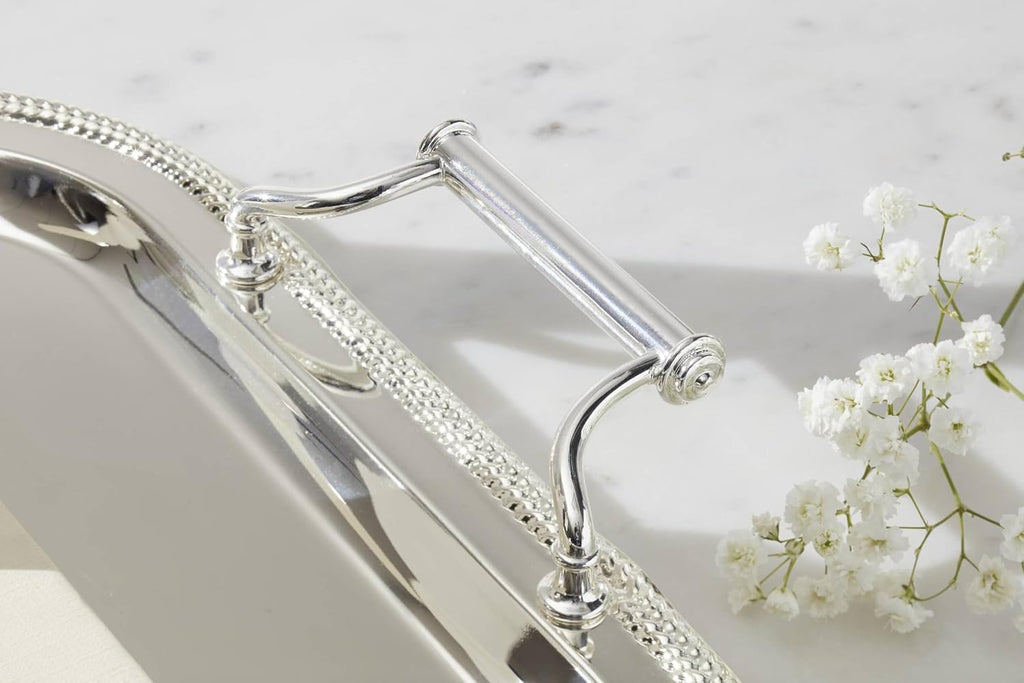 & Barton Silverplate Rectangular Serving Tray, Coffee Table Decor | mirror finish, hand wash only | handles for easy