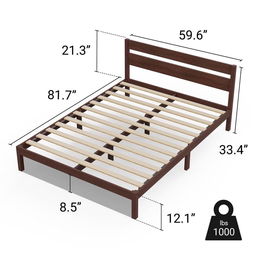 Classic Wood Platform Bed Frame with Headboard, Essential, Noise Free, Under Bed Storage, No Box Spring Needed, Easy