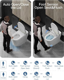 Smart Tankless One-Piece Toilet with Built-In Bidet, Auto Open and Close Lid, Blackout Flush, Dual Auto Flush, Heated Seat, Foot Sensor Operation, LED Display