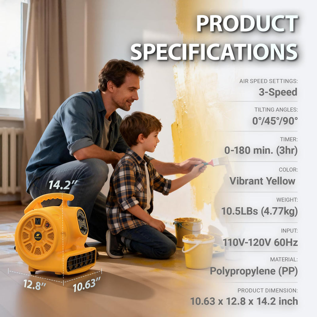 1100 CFM 3-Speed Industrial Air Mover Floor Blower Fan with Timer